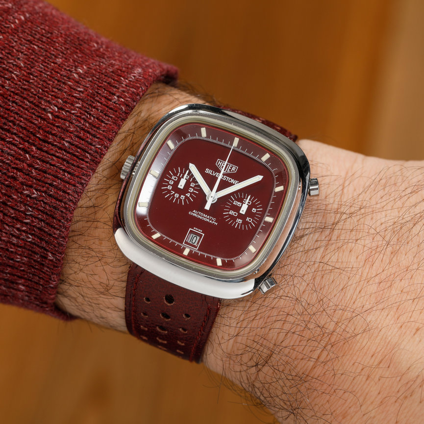 Heuer Silverstone 110.313 Burgundy Red 1970 s Roy Sacha Davidoff SA