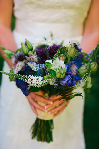 purple and white garden style bouquet