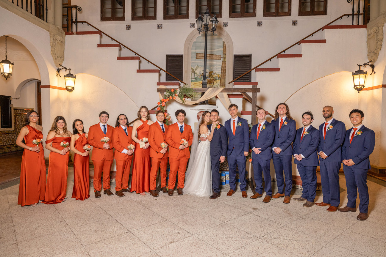 Wedding party gathered for a formal portrait