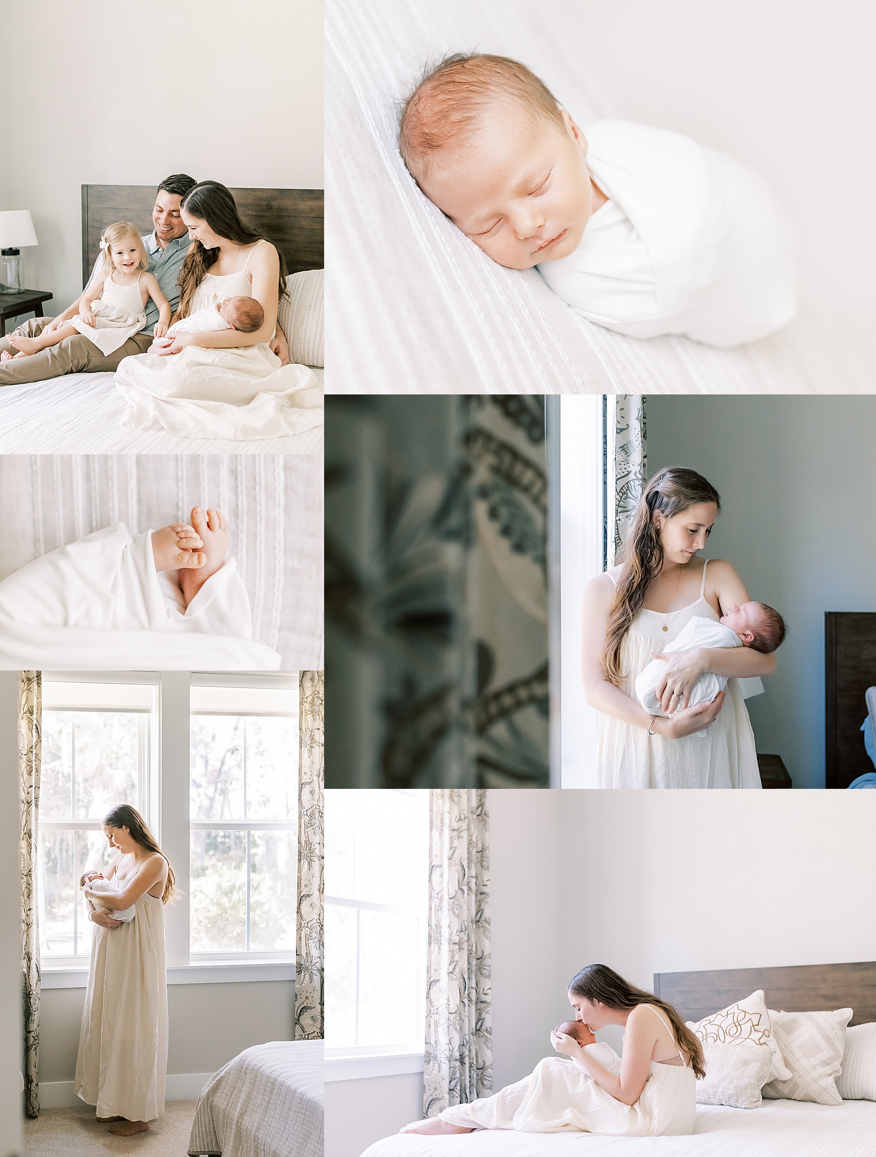 series of photos of in home newborn session of baby boy