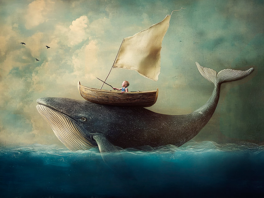 Boy riding a whale
