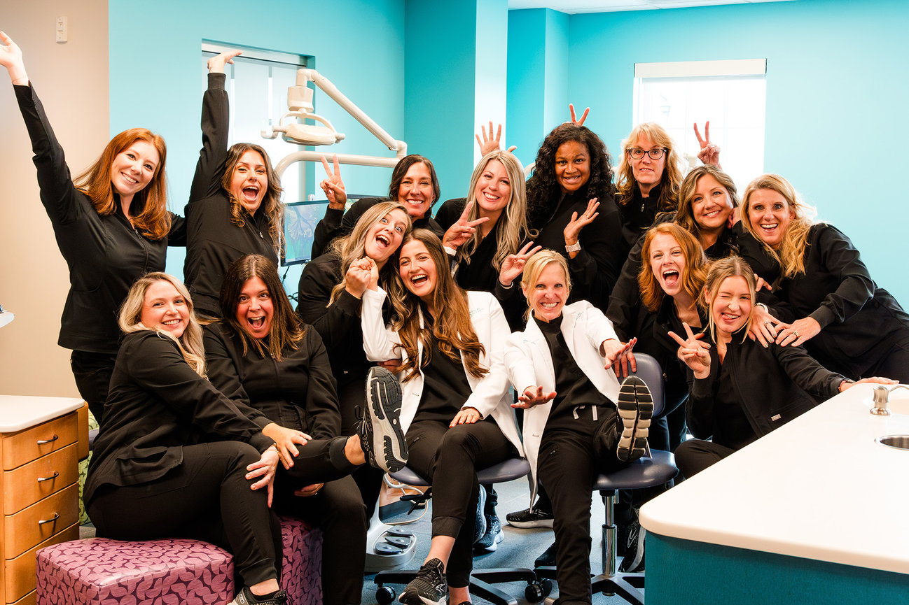Maple Orthodontics full team celebrating together, branding photography New Albany Ohio