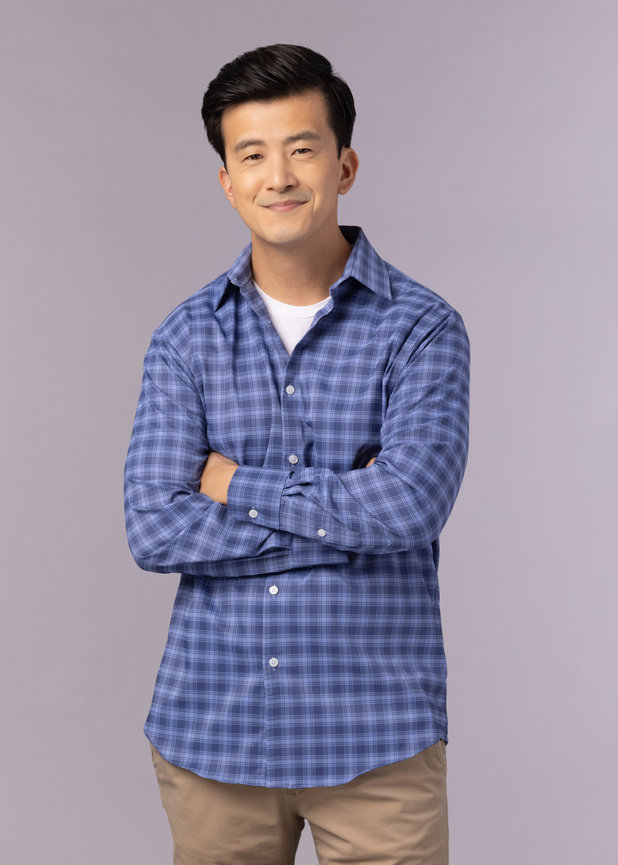 Male model in blue shirt photographed