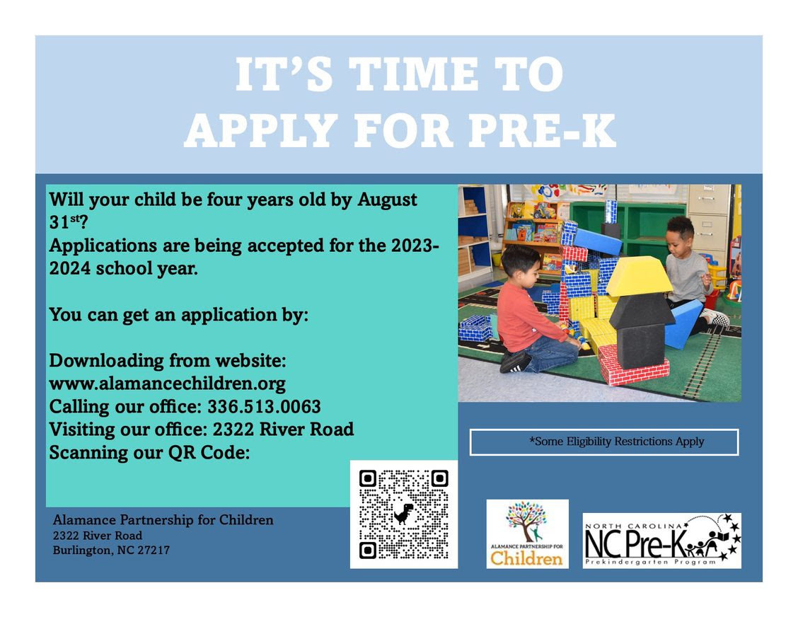 Alamance County PreK Registration is Now Open! Hawfields Child Care