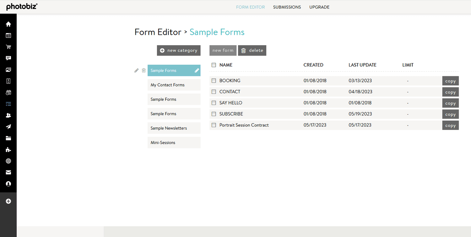 How can I use the form builder to create a contract? - PhotoBiz Knowledge  Base