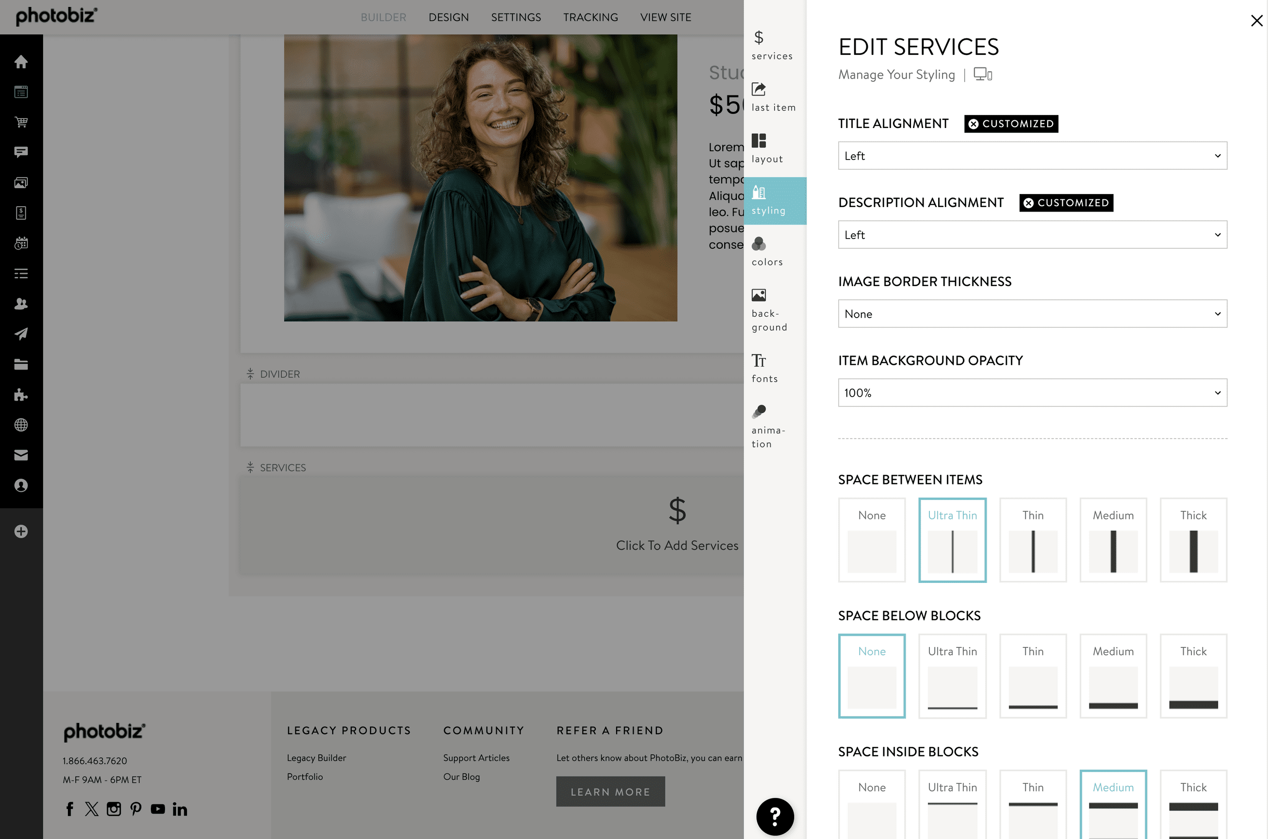 How To Use Services Blocks - PhotoBiz Knowledge Base