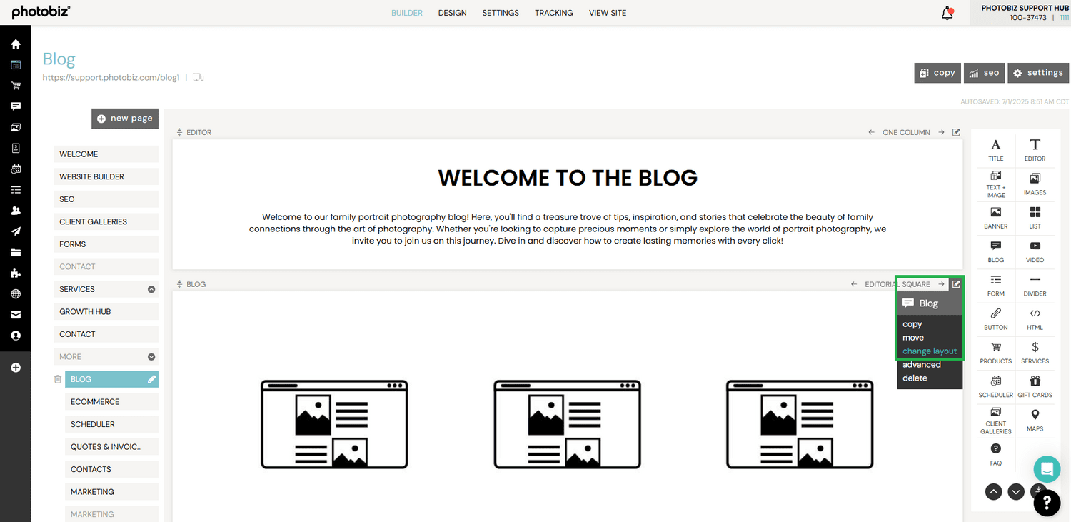 How To Change Blog Block Layout - PhotoBiz Knowledge Base