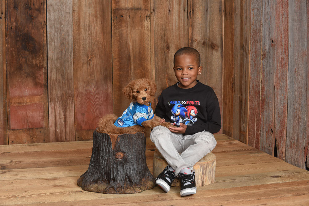 Child and puppy portrait session in Westland Michigan