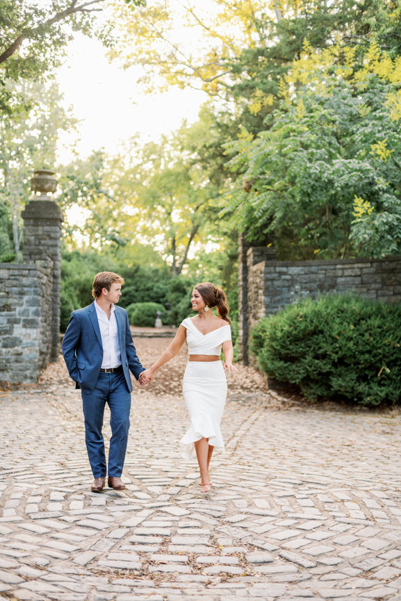 Engaged couple at Cheekwood Botanical Gardens. Nashville engagement photography by Heather Durham.