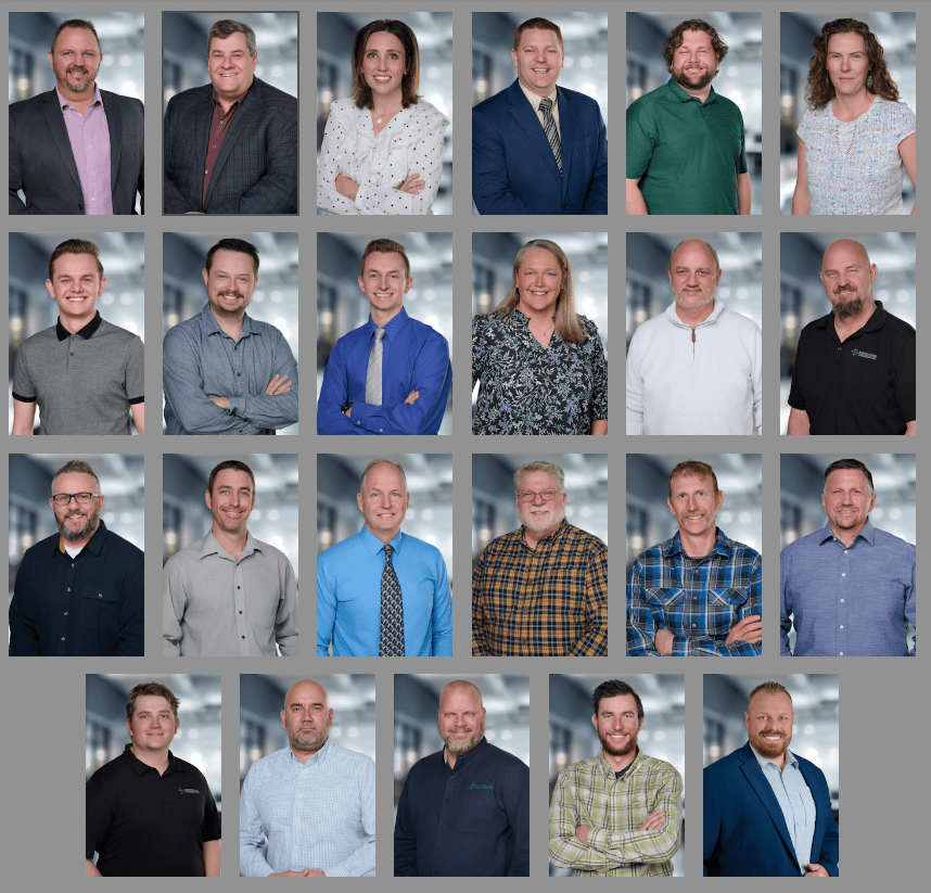 Grid of business portraits featuring 21 diverse individuals in professional attire.