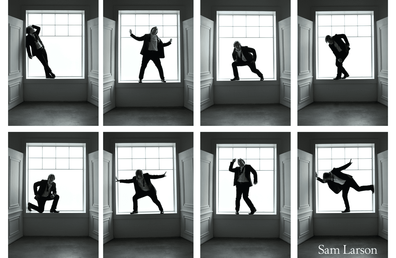 A collage of a thespian striking many poses inside a window sill at Kliks Photography.